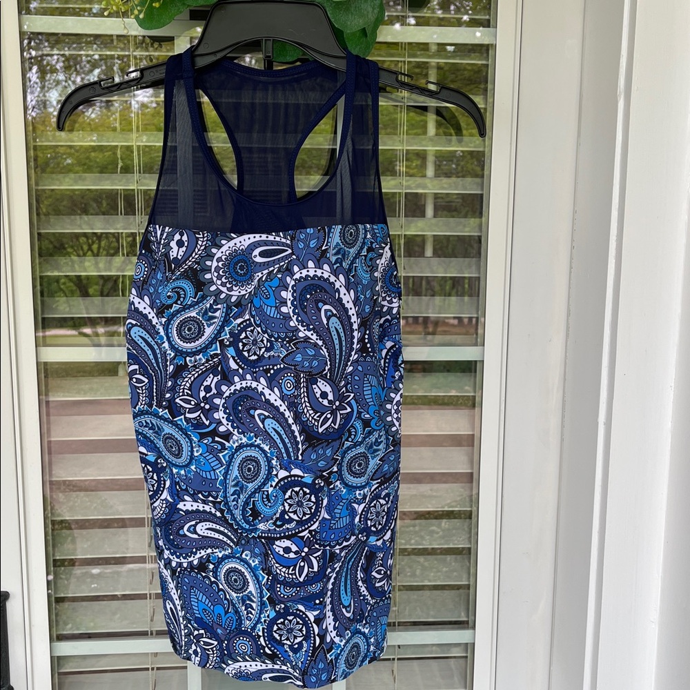 NWT Yonique Blue Paisley Tankini Swim Top, Size Medium